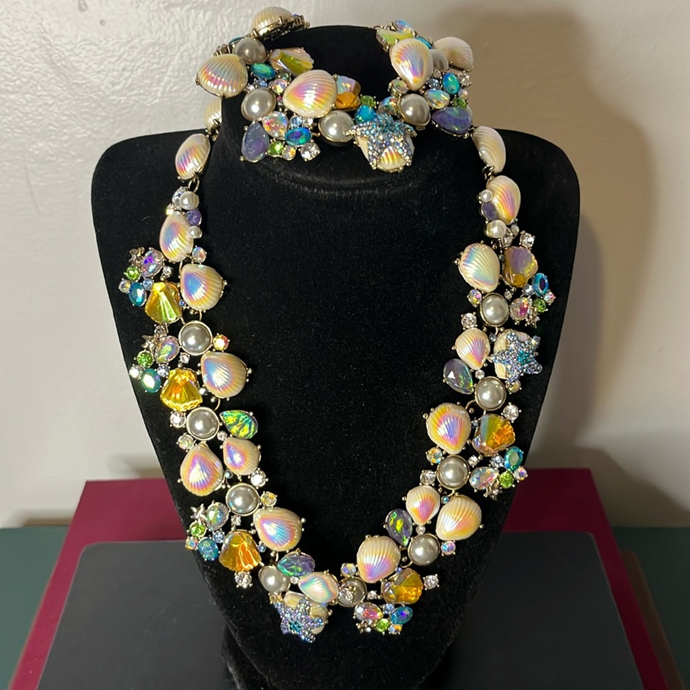 Betsey Johnson Retired Crabby Couture Mermaid Seashell Necklace and Bracelet Set - Picture 1 of 11